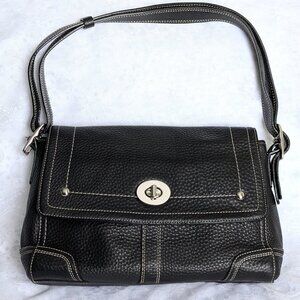 Coach Hamilton Flap F13957 BLACK Pebbled Leather Crossbody Shoulder Bag Handbag